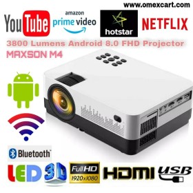 3D Play YouTube MAXSON M4. 3800LM ANDROID 9.0 SMART PROJECTOR FULL HD  NEW WIFI, BLUETOOTH HDMI USB VGA AV INPUT