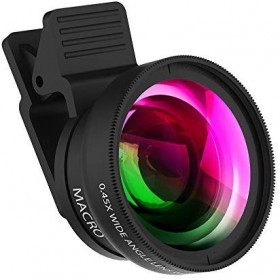 Camera Lens 2 in 1 Clip-on Lens Kit 0.45X Angle and 12.5 X Macro Phone Camera Lens for Smartphones (Black)