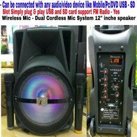 12" inch Dolby Troly speaker with KARAOKE/BLUETOOTH/SD/USB/FM/AMIPLY 60W/ECCO/2 WI-FI MIC.